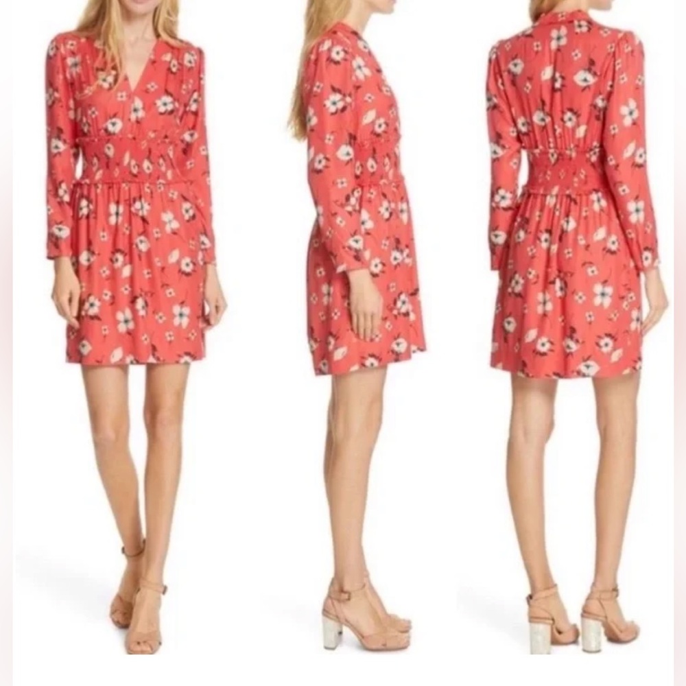 EUC Rebecca Taylor Daniella Red/Pink Floral Silk Blend Dress. Women's Size: 4.